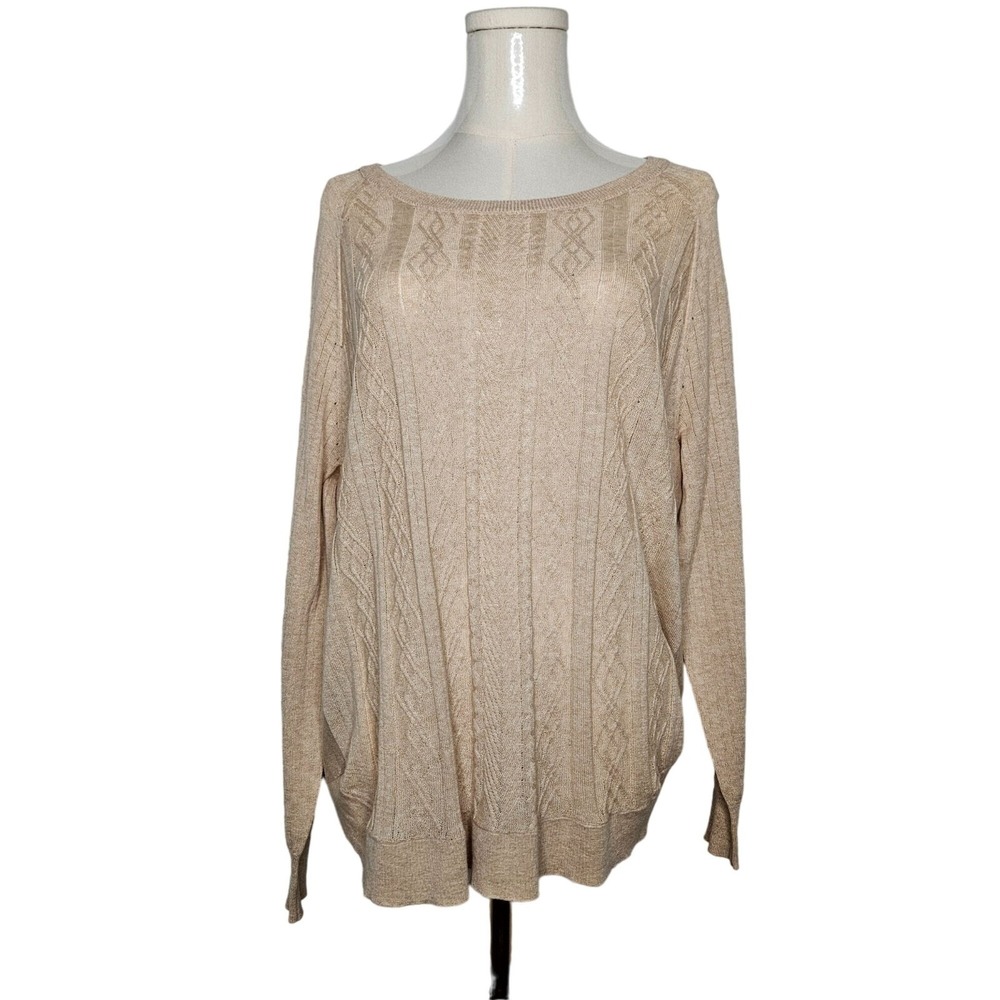 Fresh Produce Sweater XL XXL Olivia Cable Knit Lightweight Cotton Beige NWT
